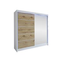 SCHWEBETÜRENSCHRANK Talin III, mit RGB LED Beleuchtung - Silberfarben/Eiche Artisan, Holzwerkstoff/Metall (180/215/58cm) - MIRJAN24