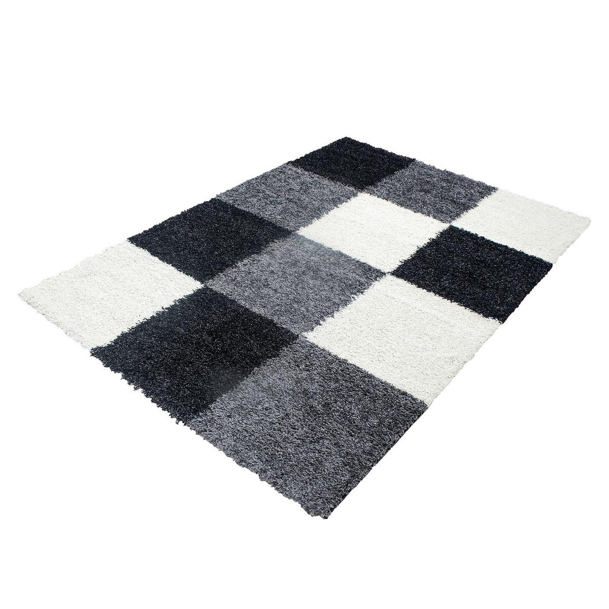 TEPPICH Hochflor RHEIN in Schwarz, kariert, 120 x 170 cm - Schwarz, Textil (170/120cm) - KADIMA DESIGN