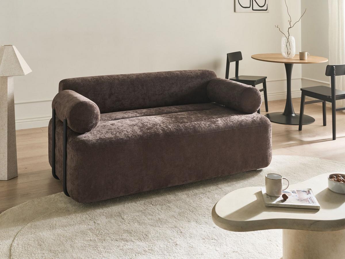 2-SITZER-SOFA Chenillegewebe Dunkelbraun Elva - Dunkelbraun, Textil (170/74/100cm) - Beliani