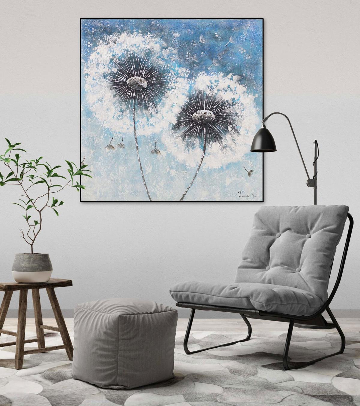 ACRYLBILD HANDGEMALT 80/80 cm - Blau/Weiß, Holz/Textil (80/80cm) - KUNSTLOFT