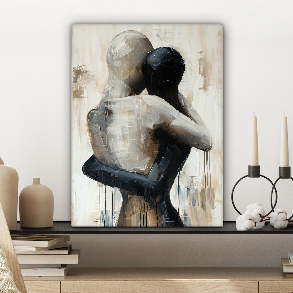 LEINWANDBILD Abstrakt - Liebe - Schwarz und weiß - Modern Room Decor 30x40 cm - Schwarz, Textil (30/40cm) - MuchoWow