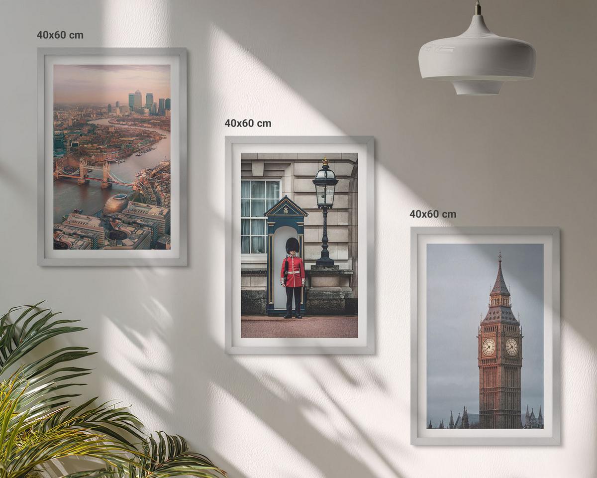 BILDER SET 3er Set - 40x60 cm Silberner Rahmen - London Bridge Guardian Big Ben - Silberfarben, Kunststoff (40/60cm) - TULUP