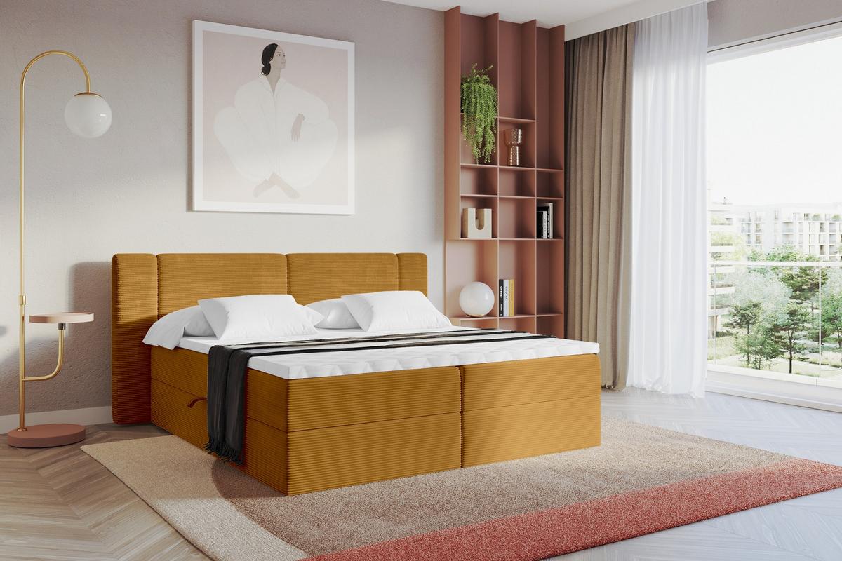 BOXBETT mit Matratze H3 - EVON - 180x200 cm Senfgelb - Dunkelgelb, Holzwerkstoff (180/200cm) - ALTDECOR