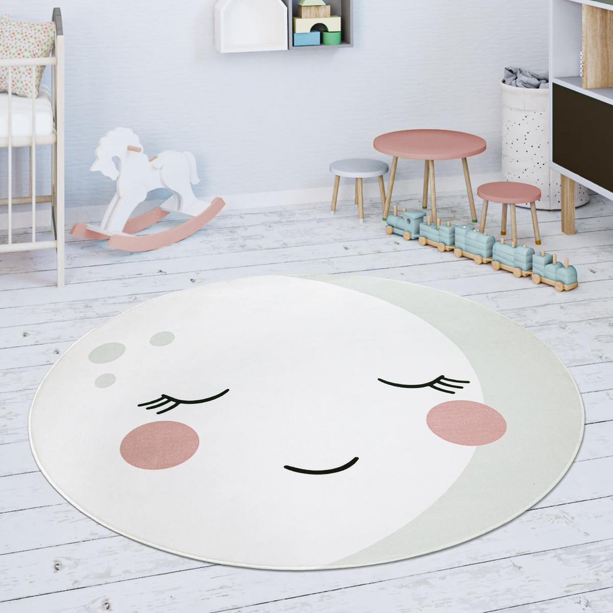 KINDERTEPPICH Waschbar, mit Mond-Motiv, Creme, Ø 150 cm - Creme, Textil (150/150cm) - KADIMA DESIGN