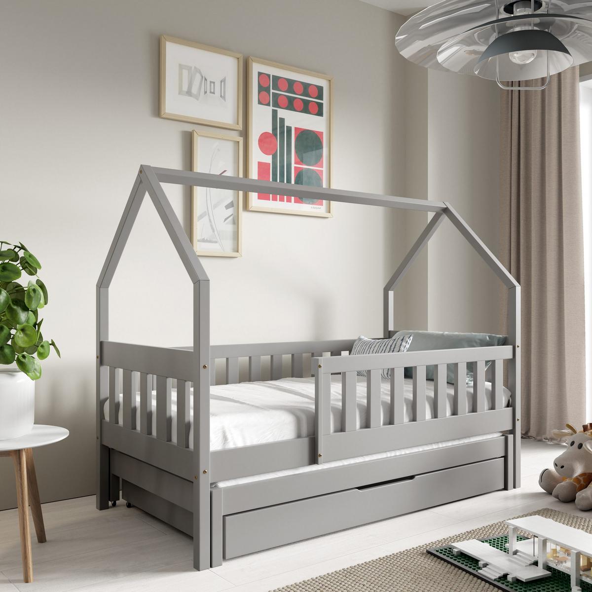 KINDERBETT BAMBINA mit Bettkasten 80x160 cm Hellgrau - Hellgrau, Holz (80/160cm) - MASSENO