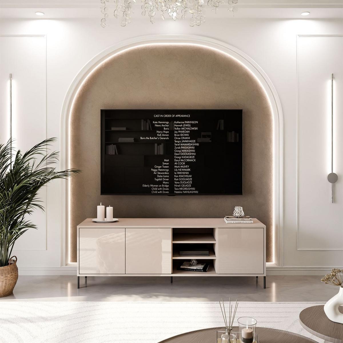 TV-SCHRANK SANAYI Kaschmir Hochglanz – gerade schwarze Beine - Kaschmir, Holzwerkstoff (156/60/38cm) - Lookway