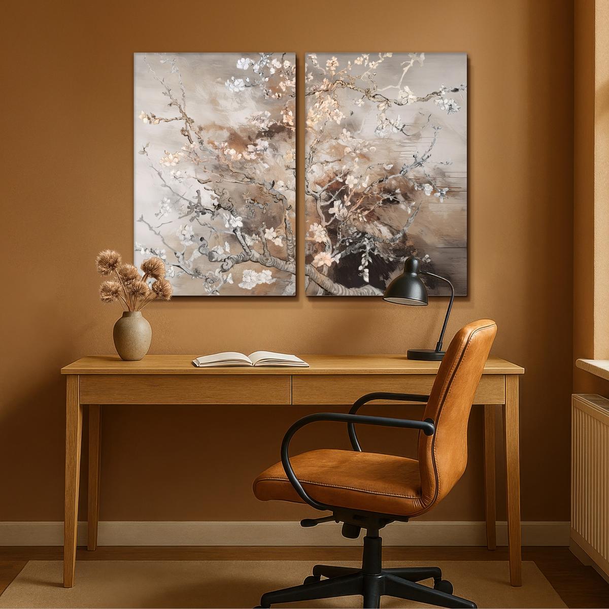LEINWANDBILD 2er Set Mandelblüte - Abstrakt - Beige 120x90 cm - Beige, Textil (120/90cm) - MuchoWow