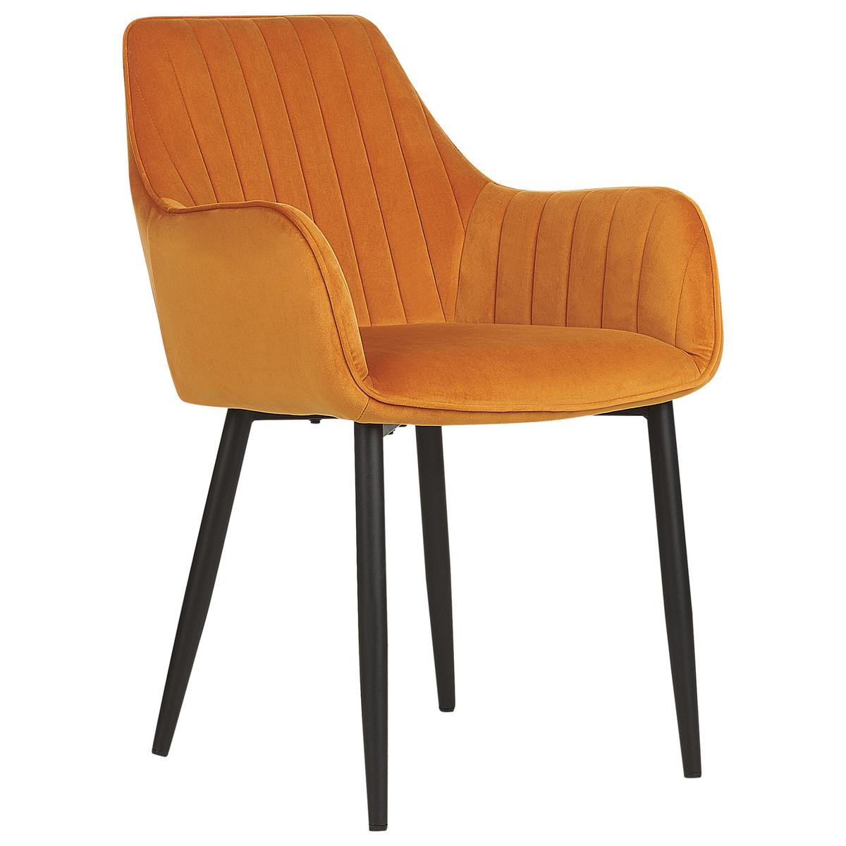 ESSZIMMERSTUHL 2er-Set Samtstoff orange Wellston - Schwarz/Orange, Textil (60/84/61cm) - Beliani