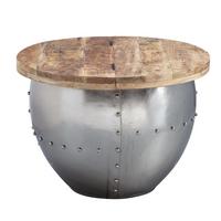 COUCHTISCH Rund in Braun, Massivholz und Metall, Industrial-Stil mit Stauraum - Silberfarben, Holz/Metall (60/60/43cm) - KADIMA DESIGN