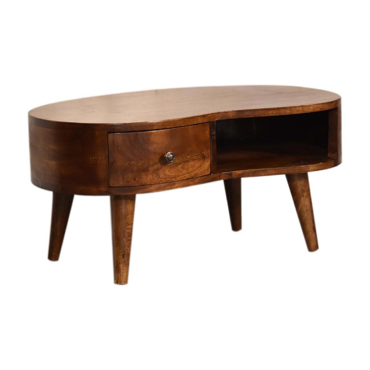 COUCHTISCH Massivholz Mini Kastanien-Welle, 1 Schublade und Offenes Fach, Dunkelbraun - Dunkelbraun/Messingfarben, Mangoholz/Holz (40/70/35cm) - Artisan Furniture