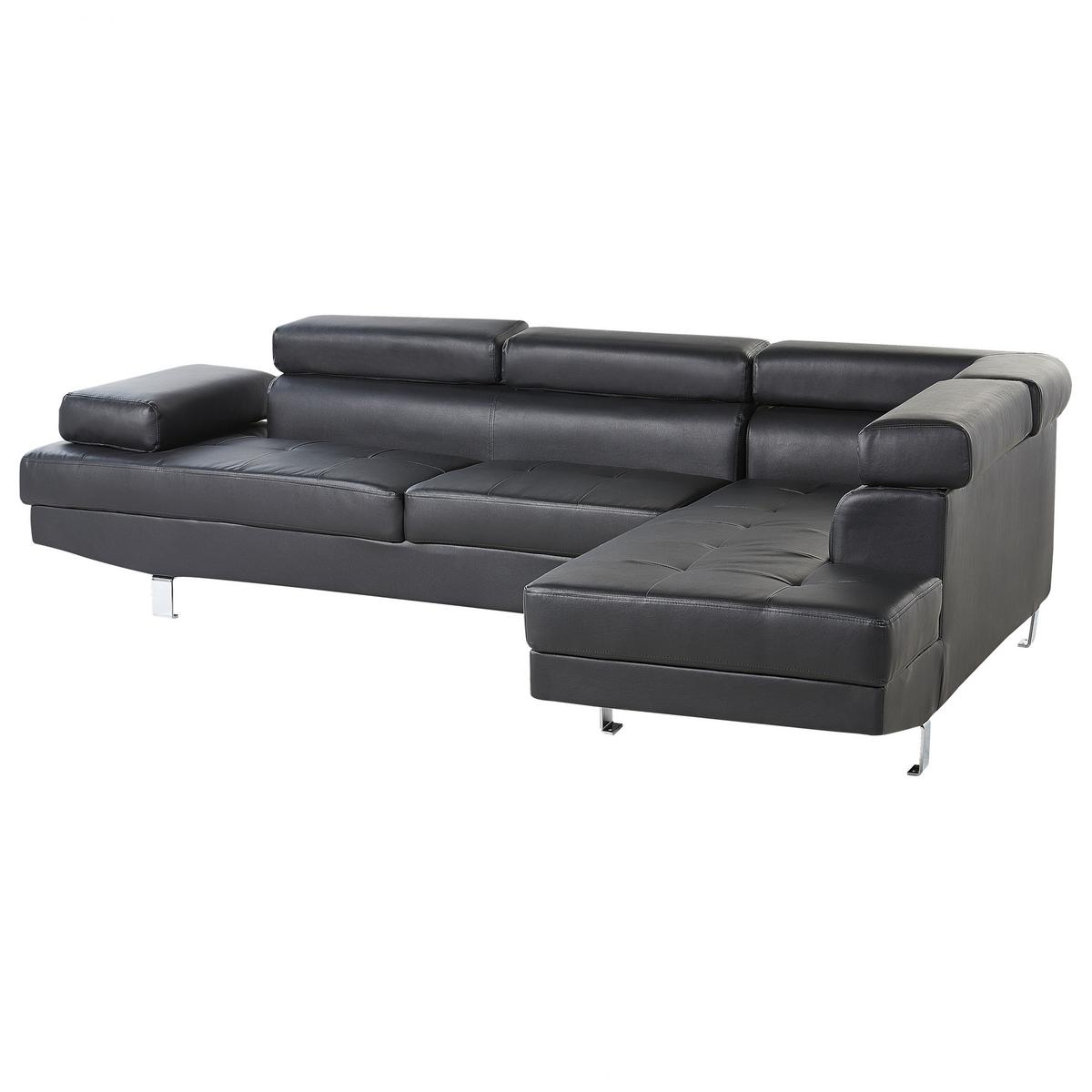 ECKFSOFA 5-Sitzer Kunstleder Schwarz linksseitig Norrea - Silberfarben/Schwarz, Kunststoff (261/193cm) - Beliani