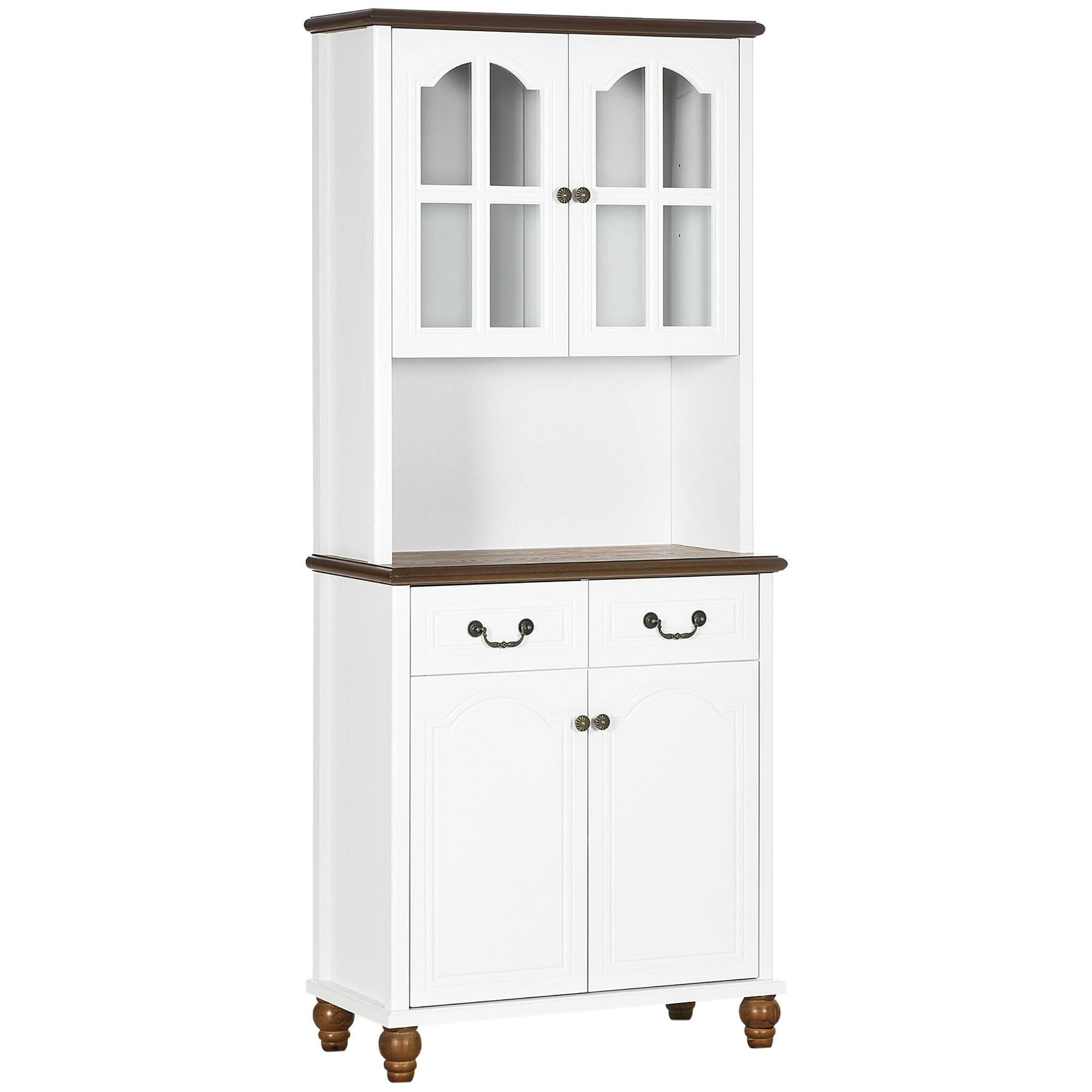 KÜCHENSCHRANK, Küchenbuffet mit 2 Schubladen, 4 Türen, offenem Fach, Hochschrank - Dunkelbraun/Weiß, Holzwerkstoff/Metall (38/182/76cm) - HOMCOM