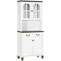 KÜCHENSCHRANK, Küchenbuffet mit 2 Schubladen, 4 Türen, offenem Fach, Hochschrank - Dunkelbraun/Weiß, Holzwerkstoff/Metall (38/182/76cm) - HOMCOM