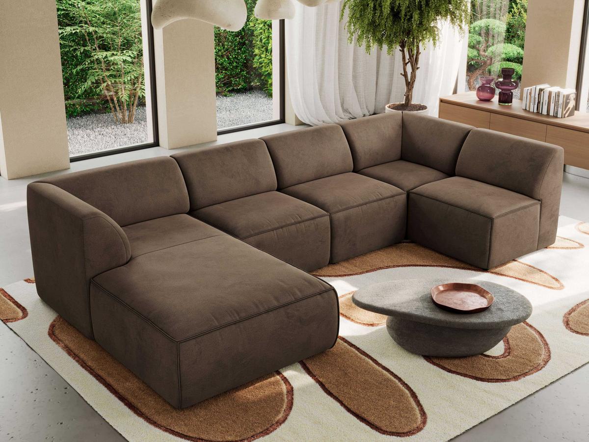WOHNLANDSCHAFT MODARO U 6M - Braun Velvet - Links - Schwarz/Braun, Textil (180/78/345cm) - MKS