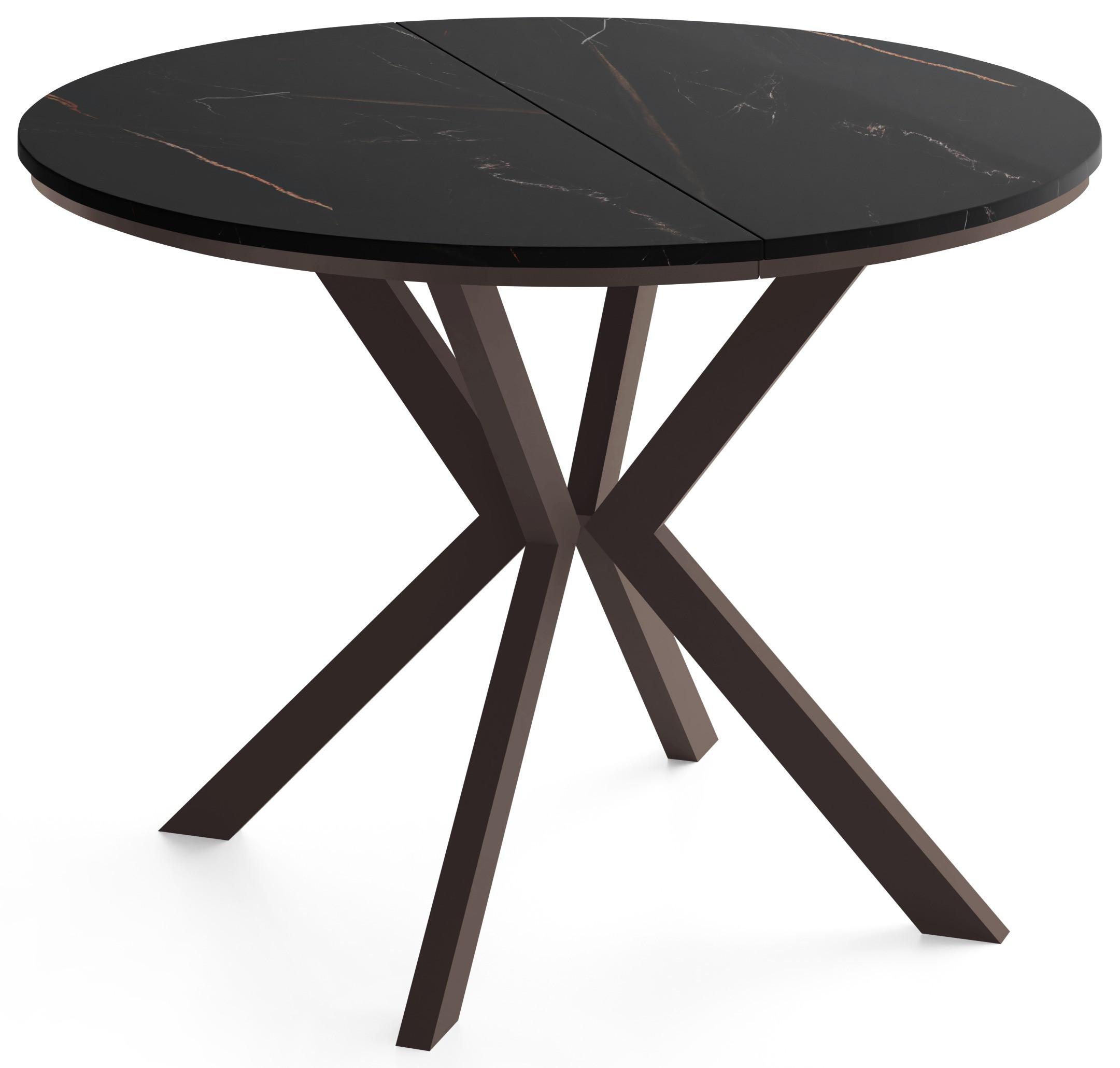 ESSTISCH Valio rund oval ausziehbar verlängerbar mit braunen Metallbeinen, Schwarz Marmor Kupfer 100-140/100/76 cm - Braun/Kupferfarben, Holzwerkstoff/Metall (100/140/76cm) - WFL GROUP
