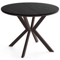 ESSTISCH Valio rund oval ausziehbar verlängerbar mit braunen Metallbeinen, Schwarz Marmor Kupfer 100-130/100/76 cm - Braun/Kupferfarben, Holzwerkstoff/Metall (100/130/76cm) - WFL GROUP