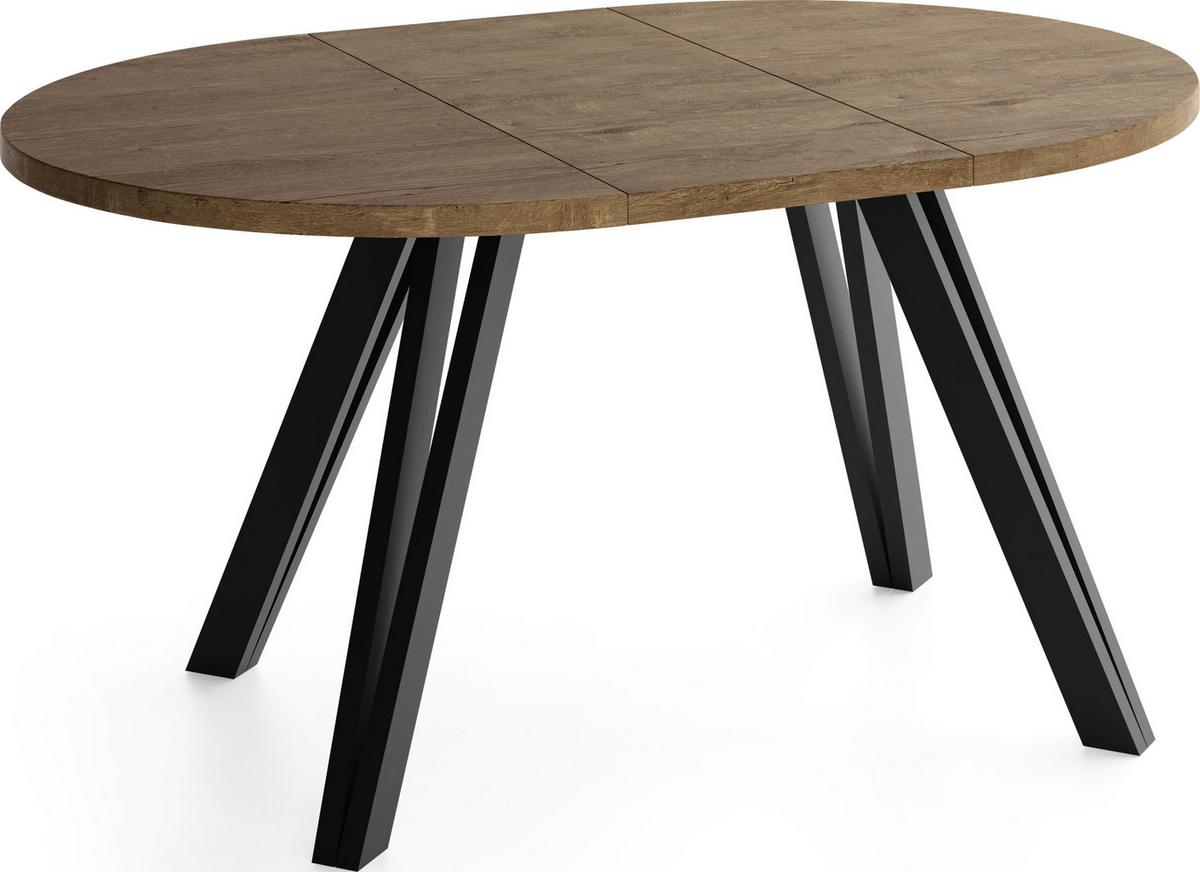 ESSTISCH Ravero runder ausziehbarer, Eiche Braun Rustikal 100-140/100/77 cm - Alteiche/Schwarz, Holz/Holzwerkstoff (100/140/76.5cm) - WFL GROUP