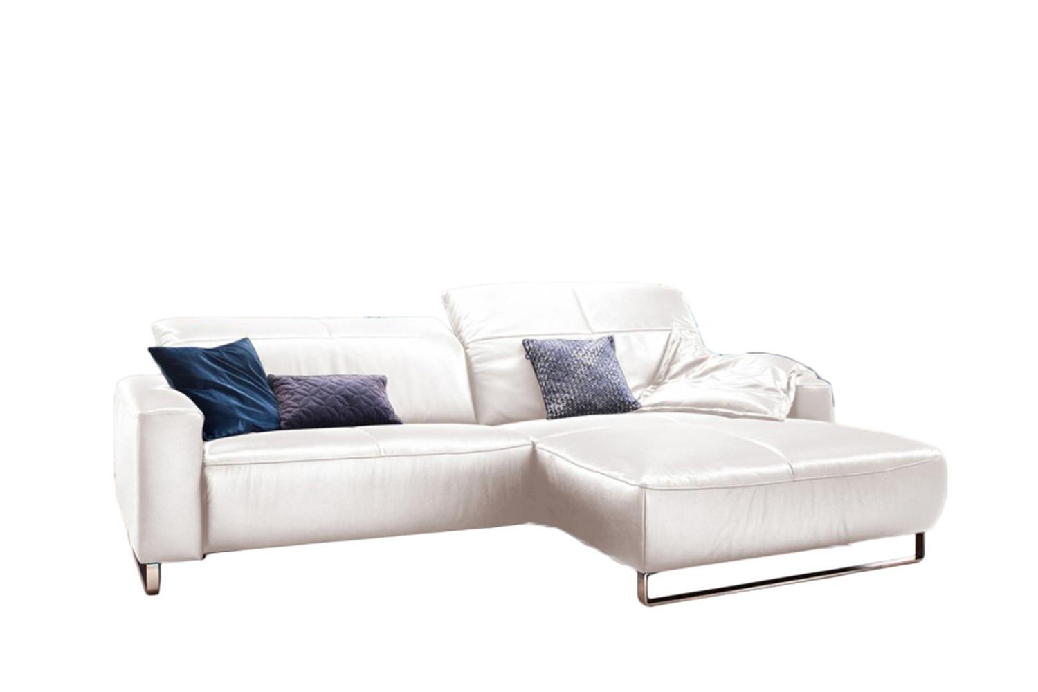 ECKSOFA MIT SITZTIEFENVERSTELLUNG YORK Ecru Leder Relaxfunktion - Ecru/Silberfarben, Leder (284/180cm) - KAWOLA