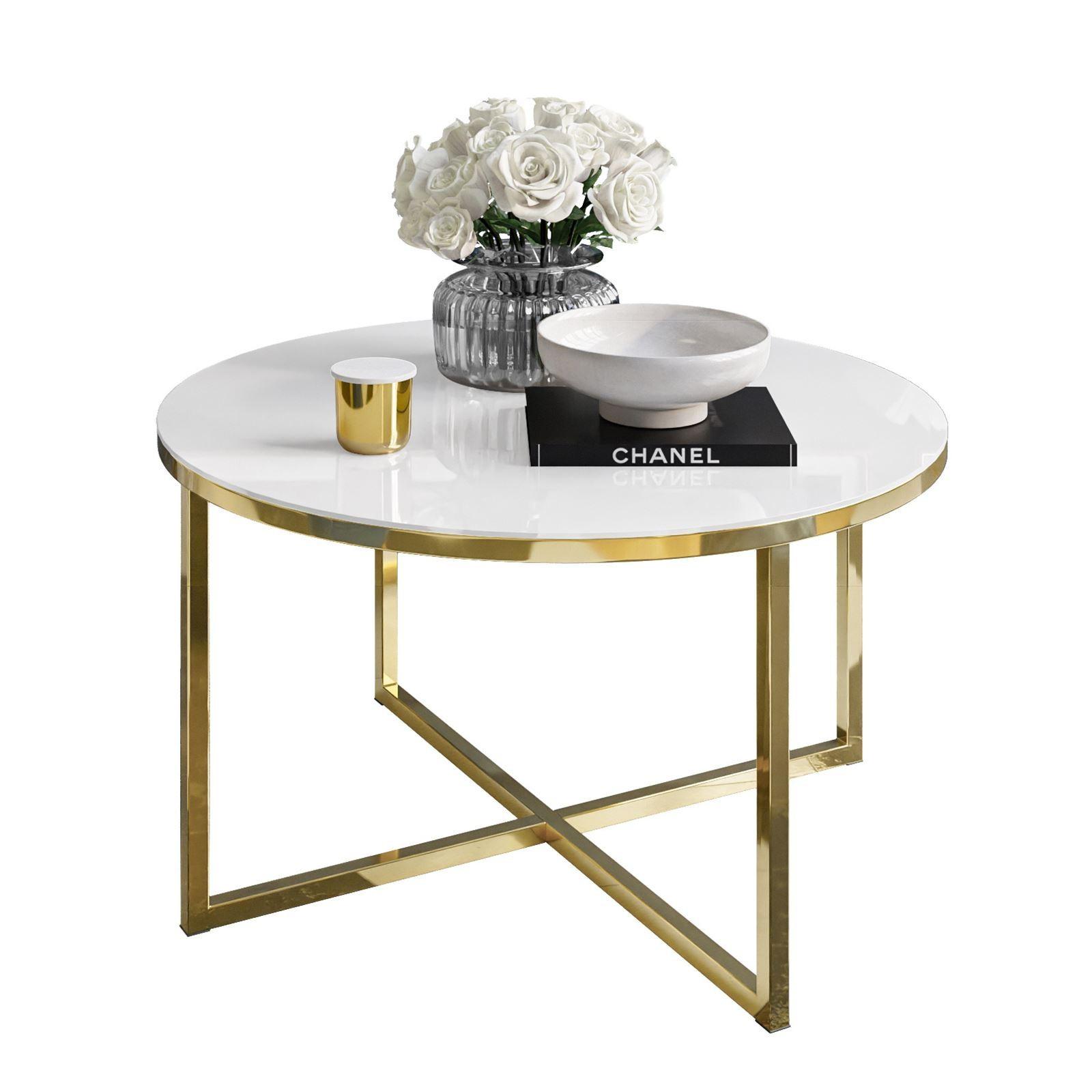 COUCHTISCH CIRI-X GLASS mit vergoldeter Basis - Goldfarben/Weiß, Glas (70/70/44.4cm) - Lookway