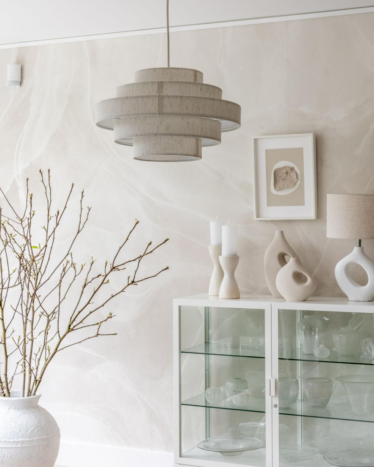 HÄNGELEUCHTE Weiß Erebato - Creme, Textil (40/40/80cm) - Beliani