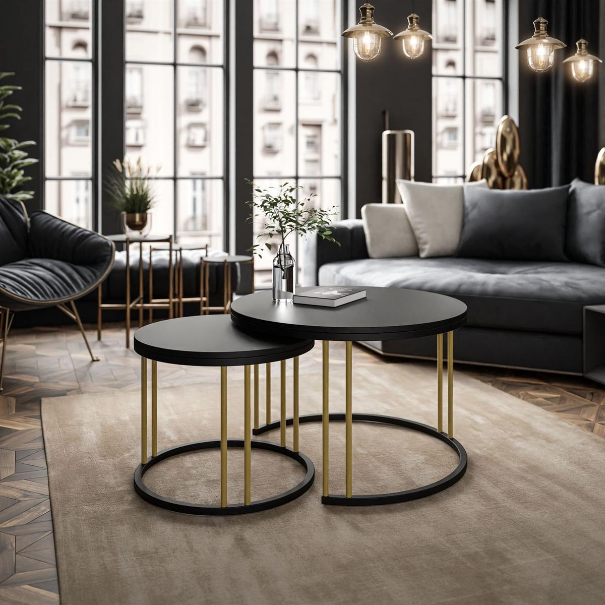 COUCHTISCH 2 in 1 LORI MIX II schwarz matt - Goldfarben, Holzwerkstoff (70/70/48cm) - Lookway