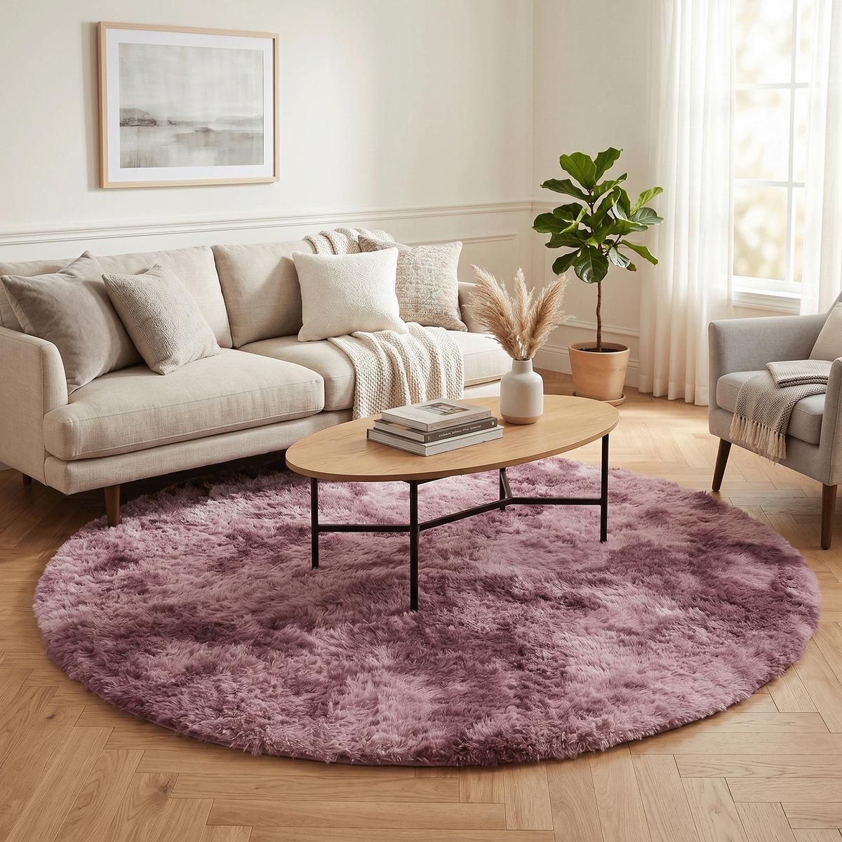 HOCHFLOR SHAGGY TEPPICH FLUFFY RUND - Altrosa, Textil (160/160cm) - Pergamon