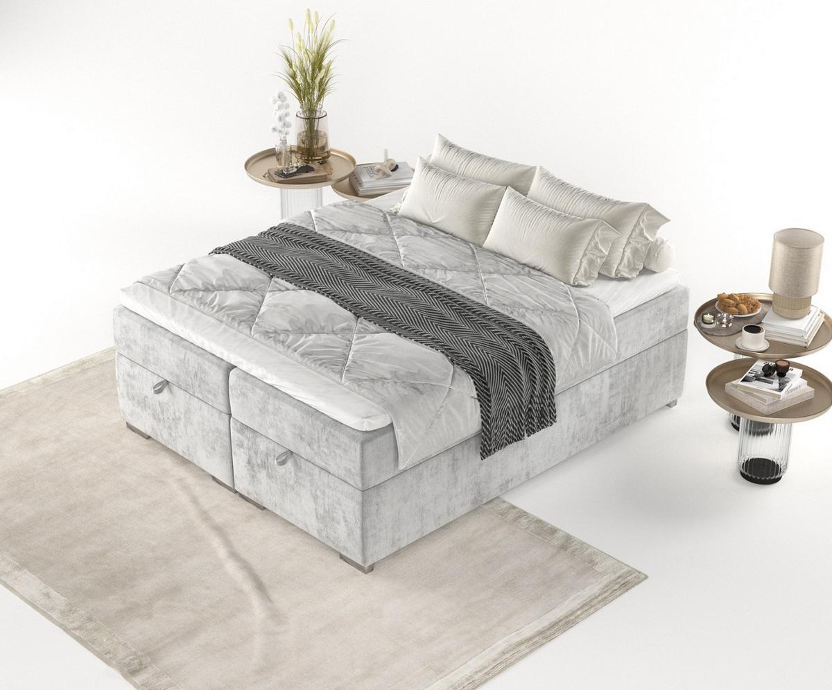 BOXBETT Reto 140/200 cm Hellgrau im Lotta Stoff - Chromfarben/Hellgrau, Holz/Holzwerkstoff (140/200cm) - AltaBeds