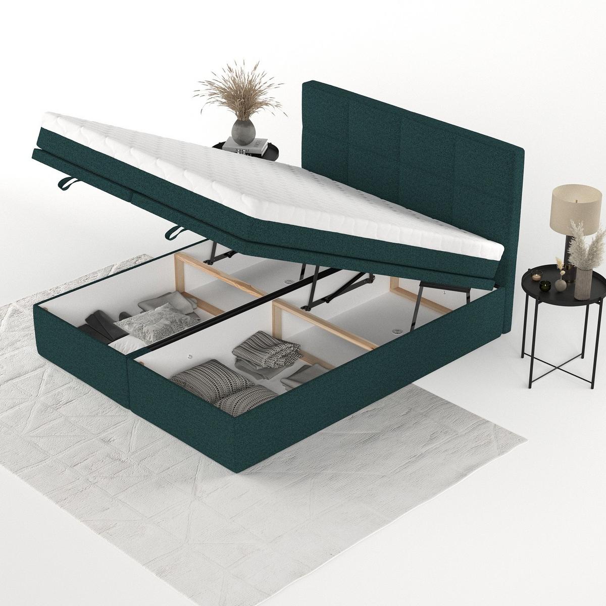 BOXBETT Tessa 180/200 cm Grün im Riva Stoff - Schwarz/Grün, Holz/Holzwerkstoff (180/200cm) - AltaBeds