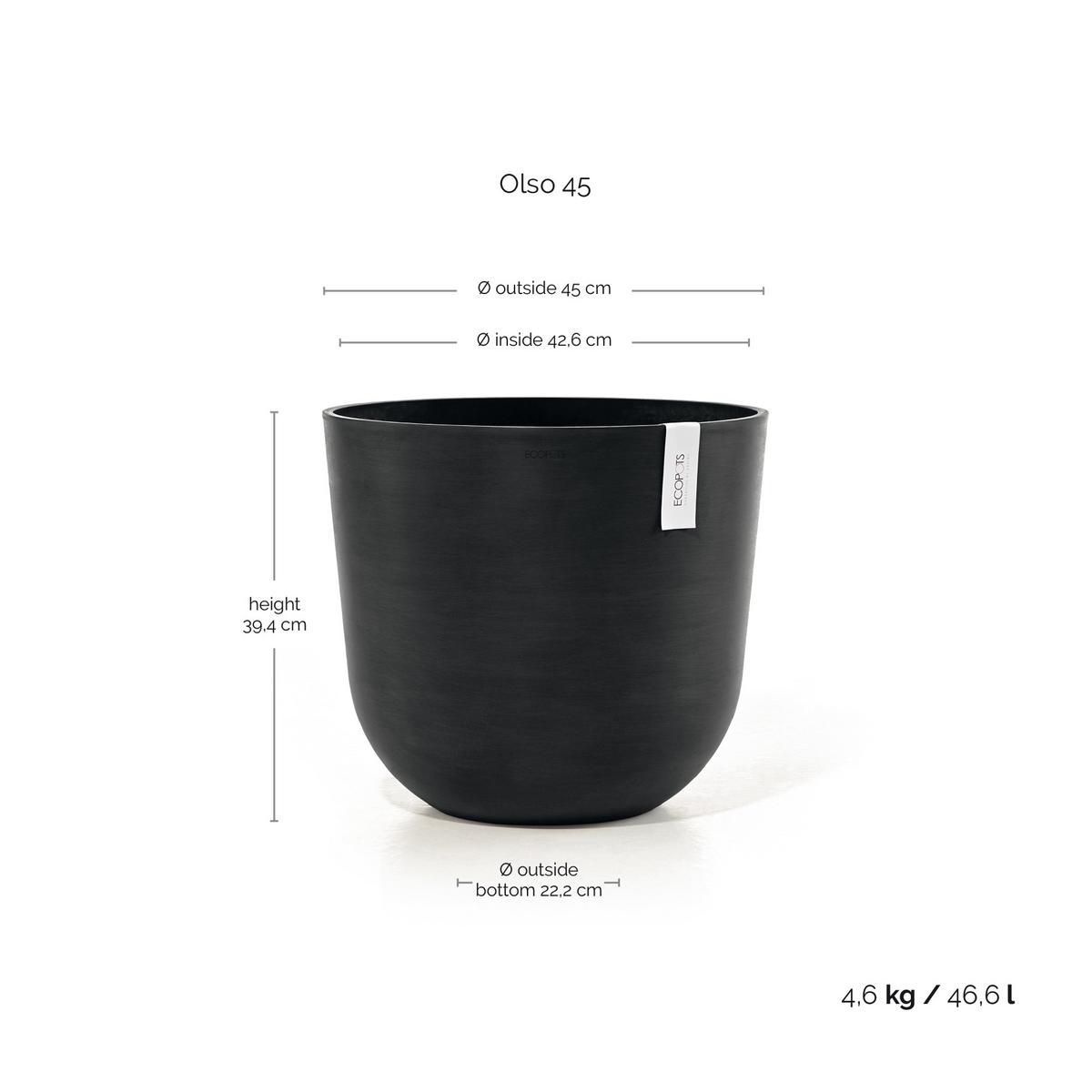 BLUMENTOPF Oslo 45/39,4 cm Dunkelgrau - Dunkelgrau, Kunststoff (45/39.4cm) - Ecopots