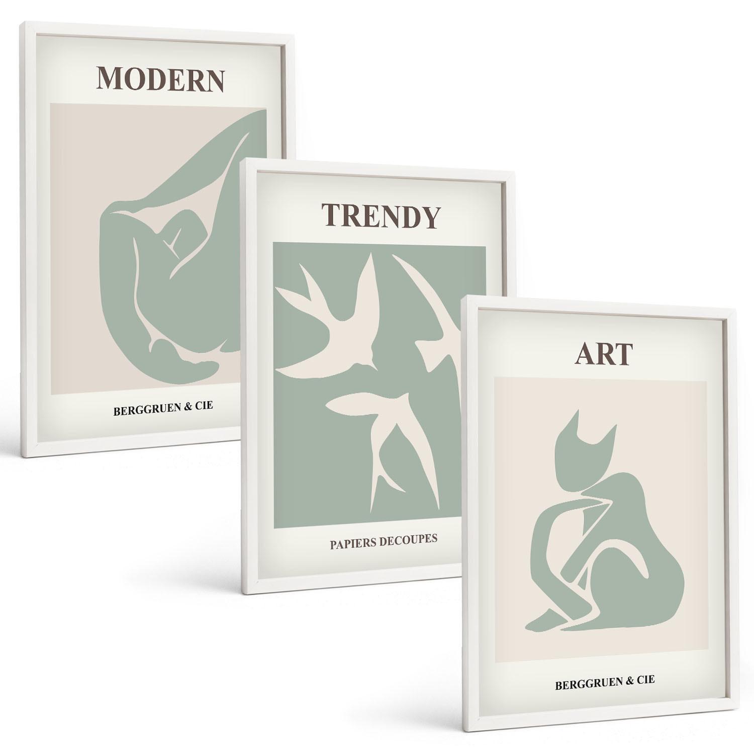 BILDER SET 3er Set - 40x60 cm Weißer Rahmen - Matisse abstrakte Figuren - Weiß, Kunststoff (40/60cm) - TULUP