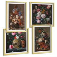 BILDER SET 4er Set - 50x50 cm & 40x60 cm Goldrahmen - Blumenarrangements in Vasen - Goldfarben, Kunststoff (50/50cm) - TULUP