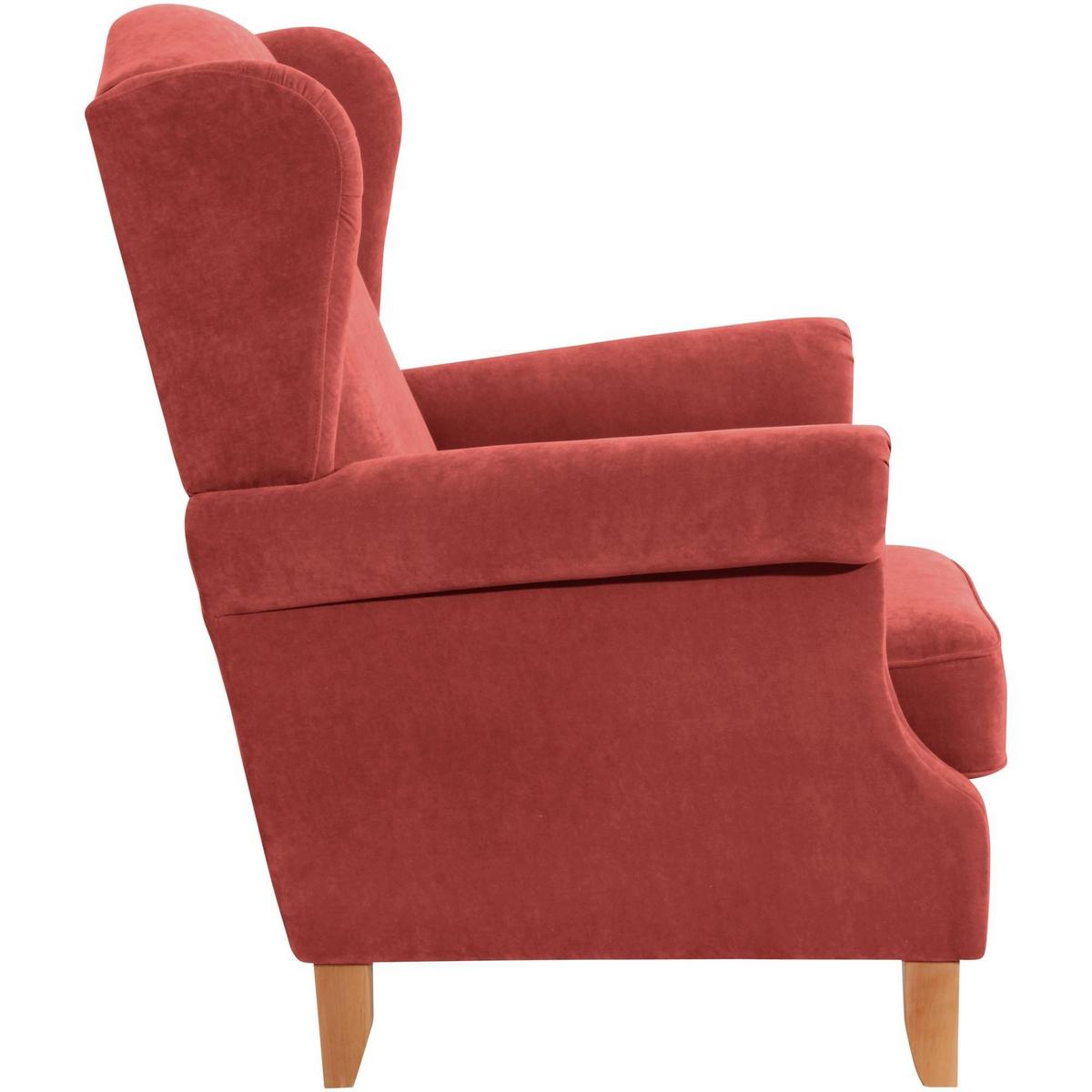 OHRENSESSEL Katria Bezug Veloursstoff Buche natur / ziegel - Rot, Kunststoff (88/108/84cm) - 58aufmkessel