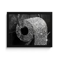 POSTER MIT RAHMENGERAHMTES BILD WC - Toilettenpapier - Schwarz und weiß - Glitter 40x30 cm - Silberfarben, Papier (40/30cm) - MuchoWow