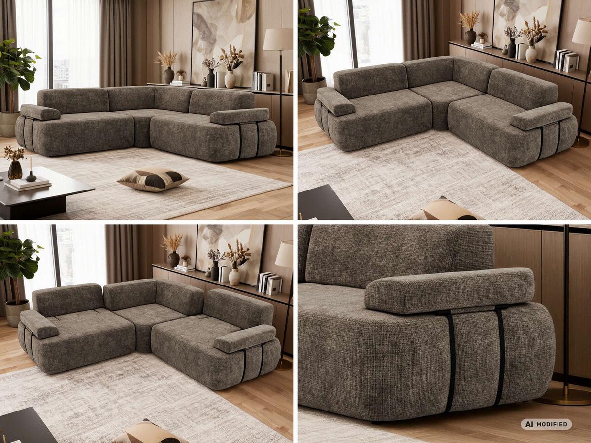 ECKSOFA MIREO L - Braun Schenille grob gewebt - Schwarz/Braun, Kunststoff/Textil (257/257cm) - MKS