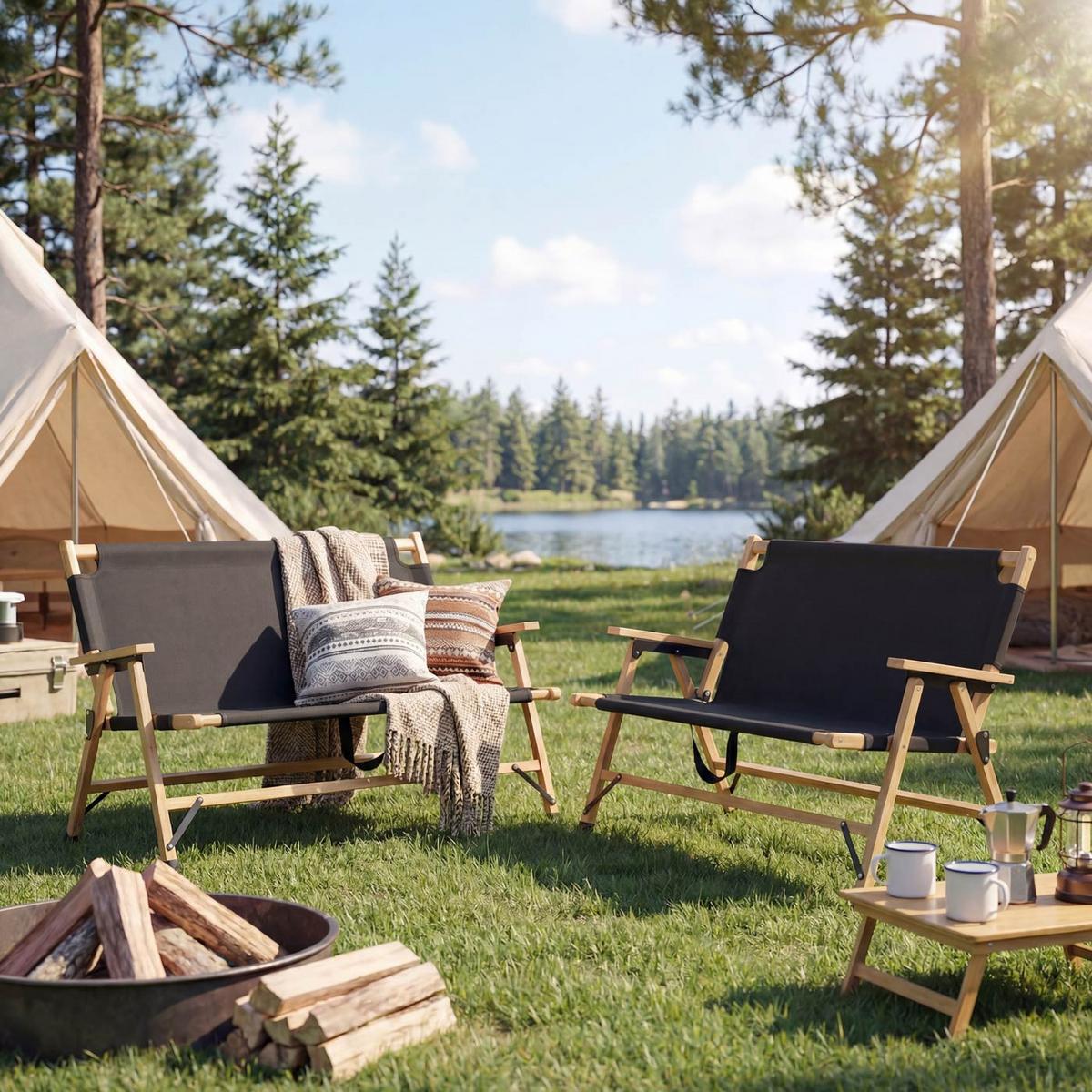 CAMPINGBANK Schwarz - Schwarz, Holz (117/69/61cm) - MCW