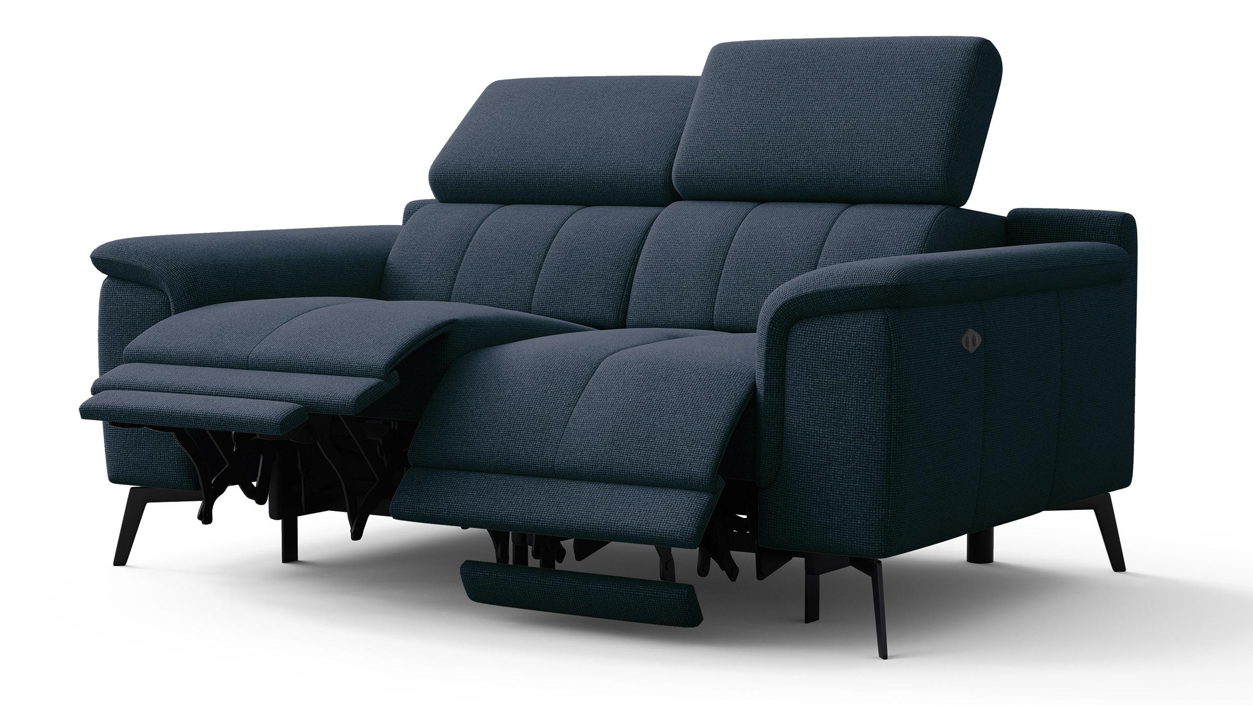 RELAXSOFA FIERO 2-Sitzer mit 2 Relaxfunktionen, dunkelblau - Schwarz/Dunkelblau, Holzwerkstoff/Textil (170/82/103cm) - Wozimo
