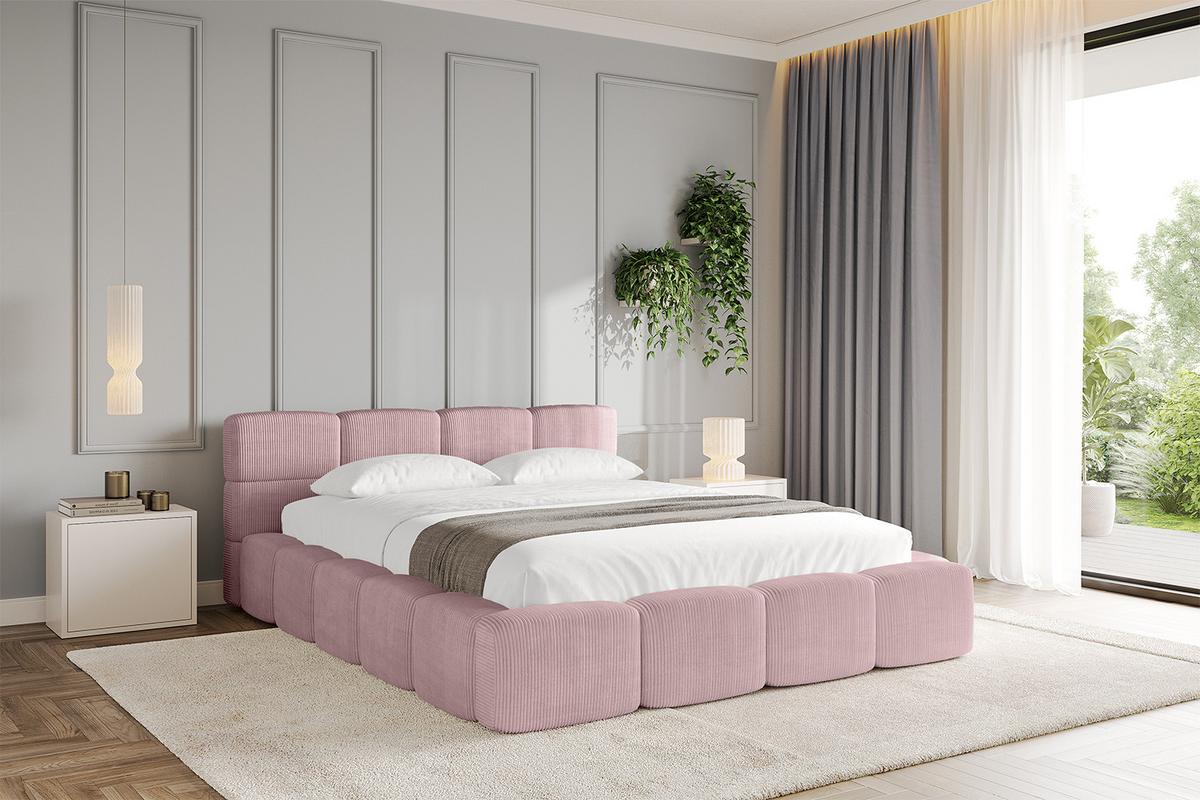 POLSTERBETT mit Bettkasten und Lattenrost, Bett mit Kopfteil, Boxbett ohne Matratze, Doppelbett mit Stauraum - NATA-v1 200x200 Rosa - Rosa, Holzwerkstoff/Textil (200/200cm) - ALTDECOR
