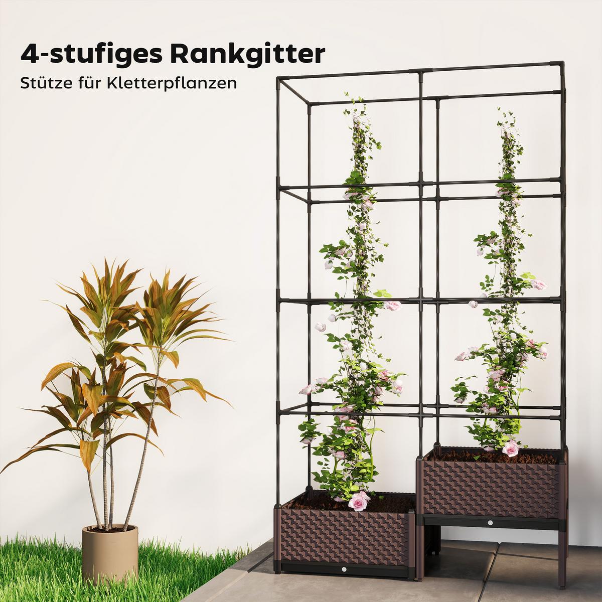 HOCHBEET Pflanzkasten mit Rankgitter, Abflusslöchern, Pflanzkübel aus Kunststoff - Schwarz, Metall (50/174/100cm) - Outsunny