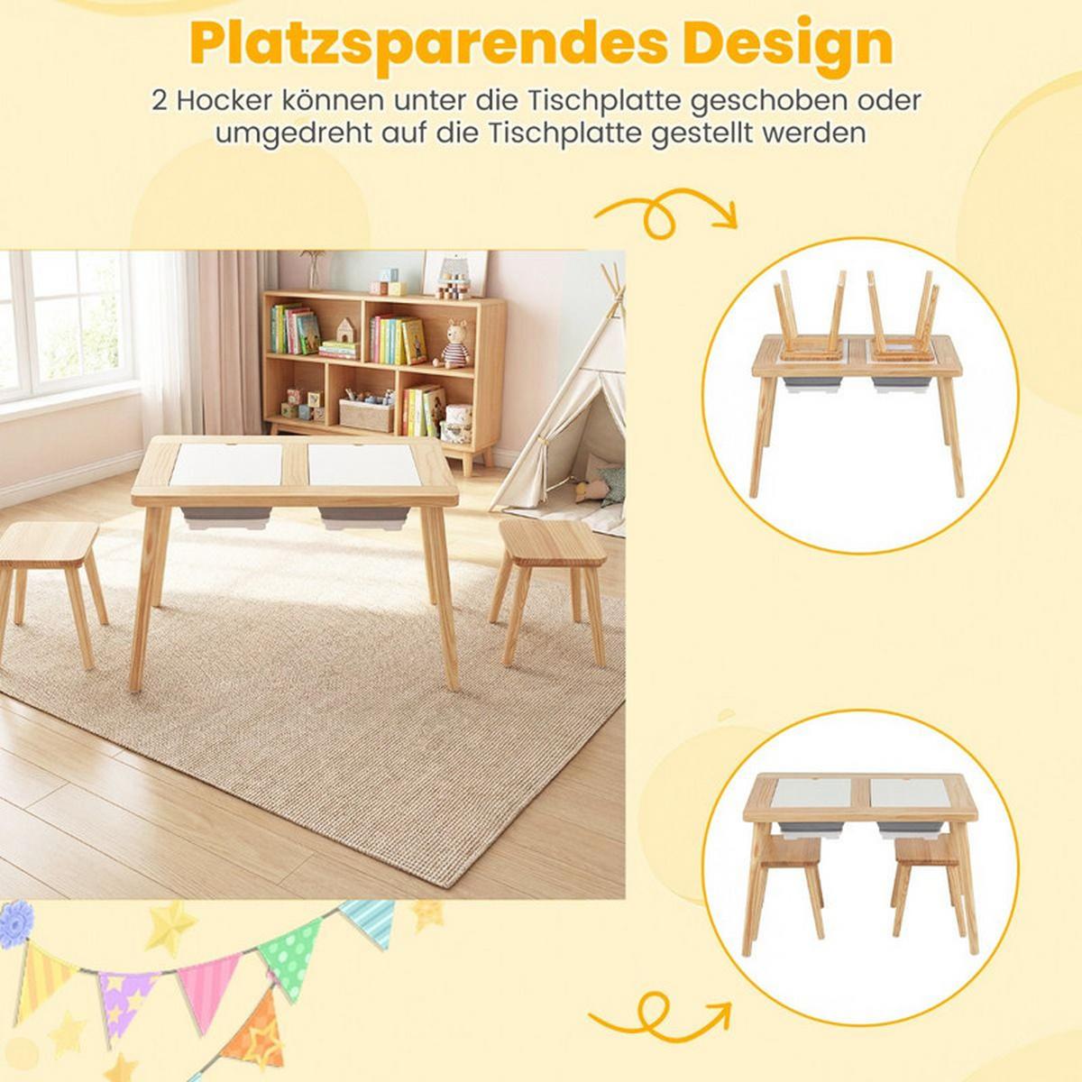 KINDERSPIELTISCH Quadrat natur(3-tlg) - Naturfarben, Holz (81/50/58cm) - COSTWAY