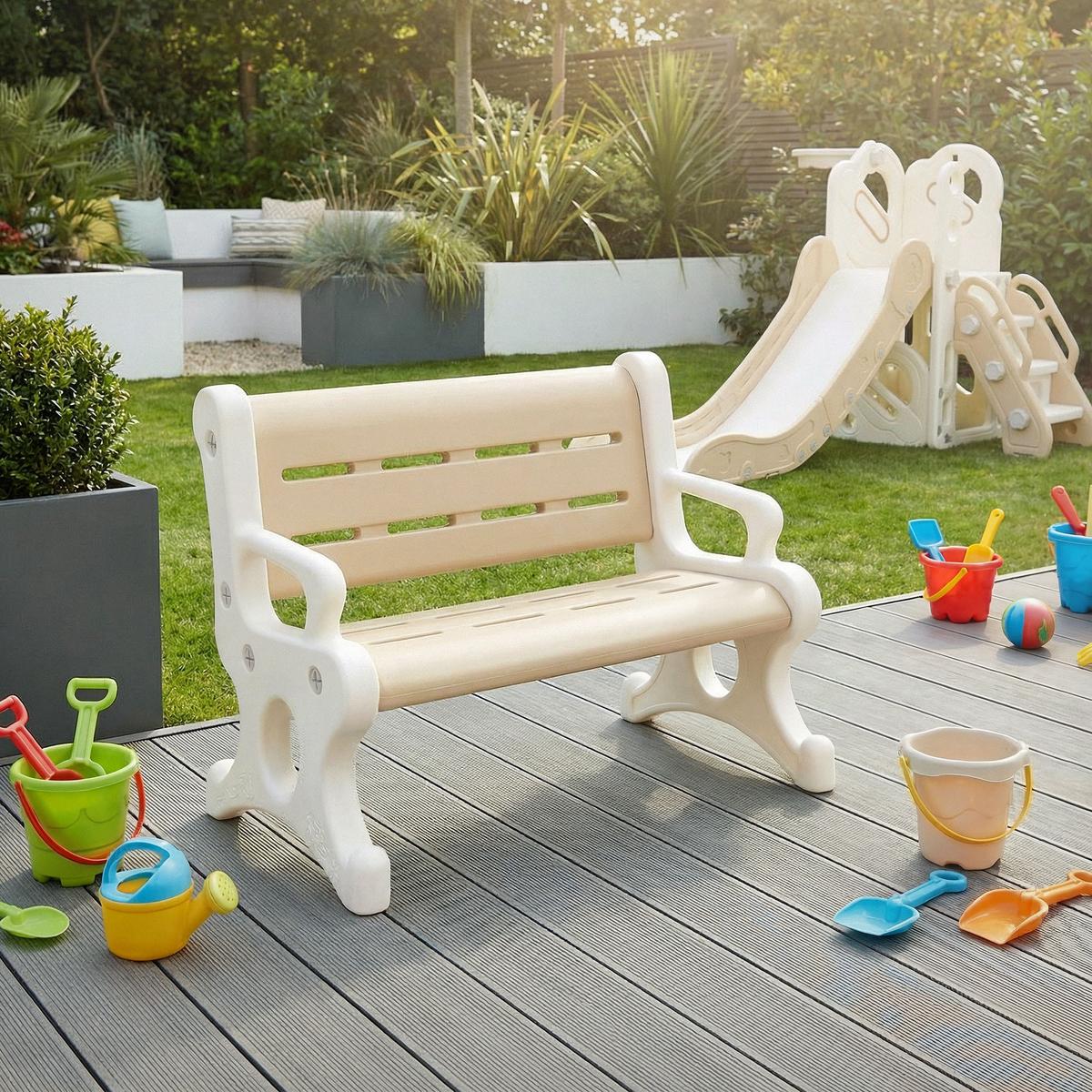 KINDERSITZBANK aus Kunststoff Braun-Weiß 81,5x59,5x48 cm - Braun/Weiß, Kunststoff (81.5/59.5/48cm) - Joyz
