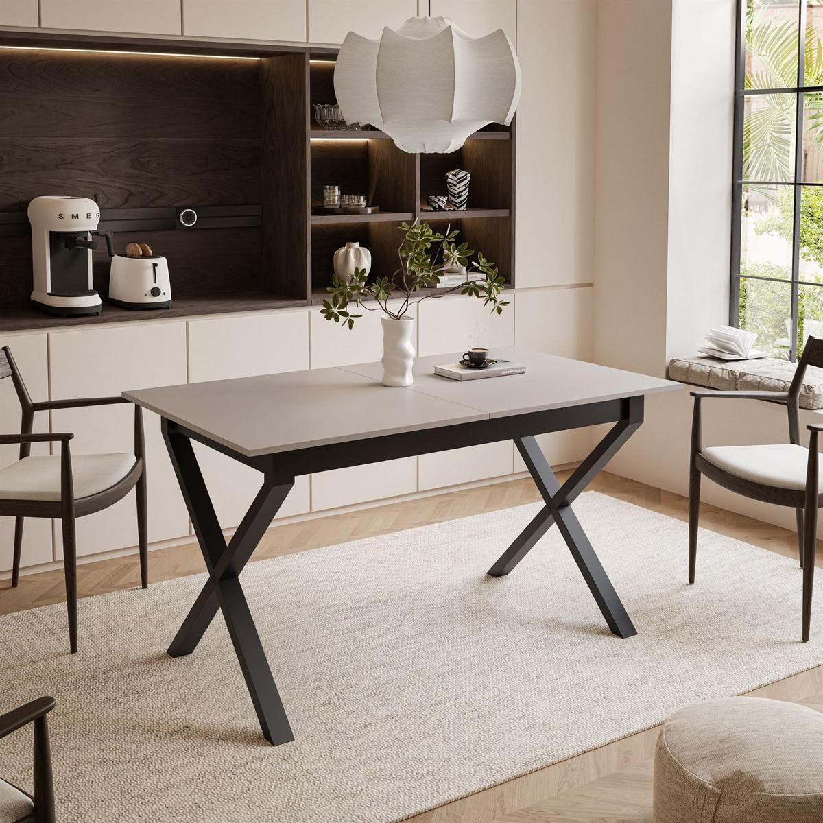ESSTISCH ARTON II ausziehbarer Tisch 140-195 cm für 6-8 Personen - Beige/Schwarz, Holzwerkstoff/Metall (140/80/77cm) - Lookway