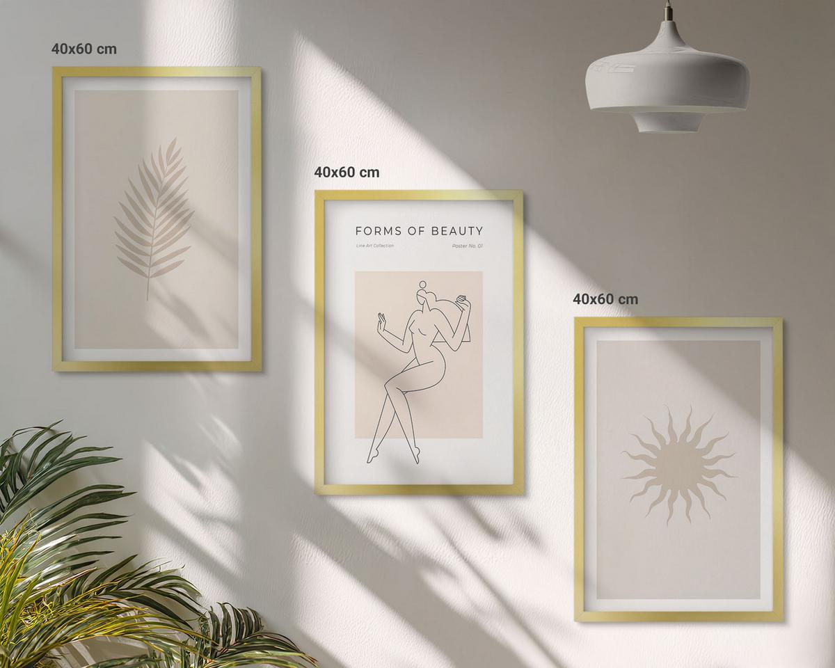 BILDER SET 3er Set - 40x60 cm Goldrahmen - Eine Sammlung minimalistischer Formen - Goldfarben, Kunststoff (40/60cm) - TULUP