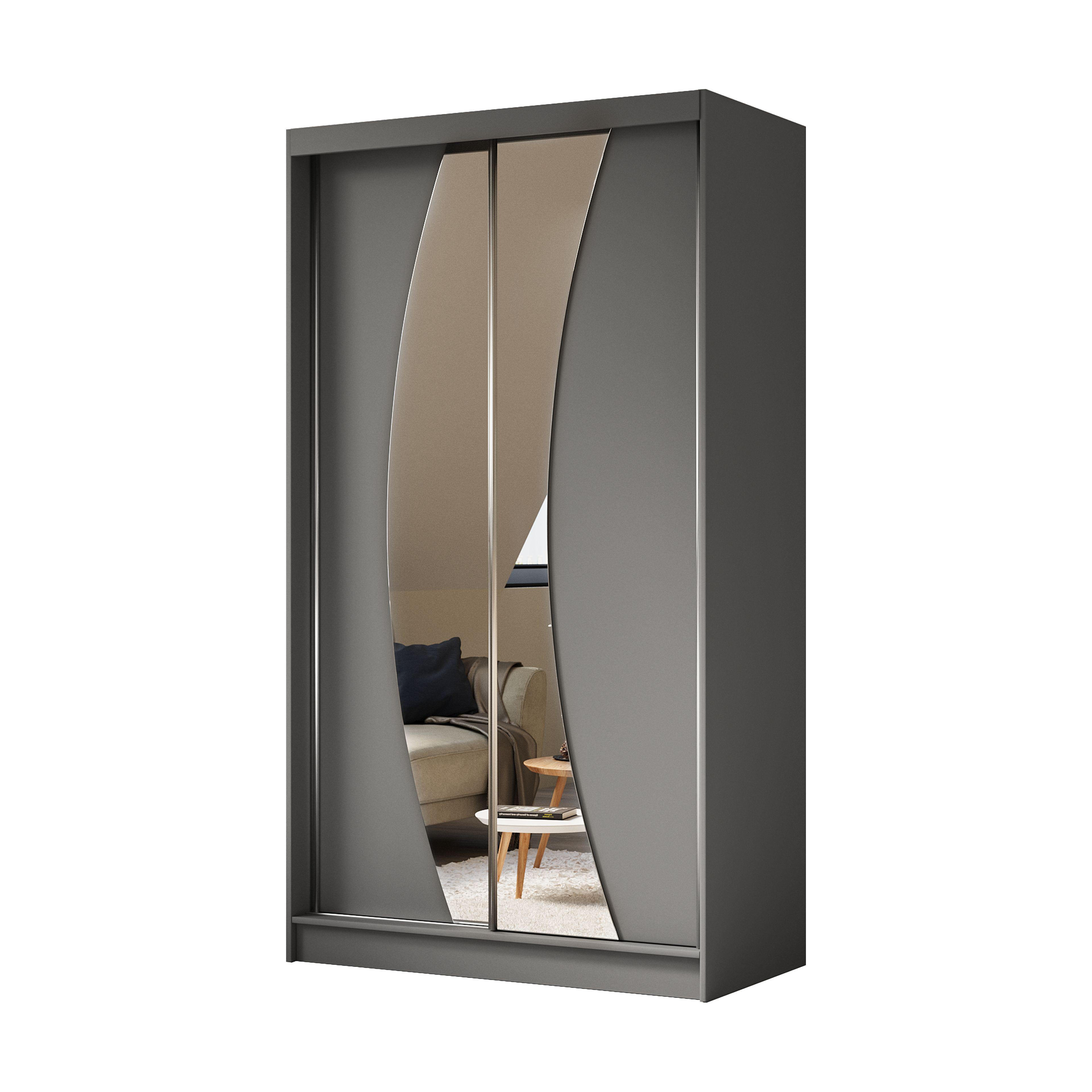SCHWEBETÜRENSCHRANK VOCE 120/216/61 cm 2-türig mit Spiegel Grau - Grau, Holzwerkstoff (120/216/61cm) - MASSENO