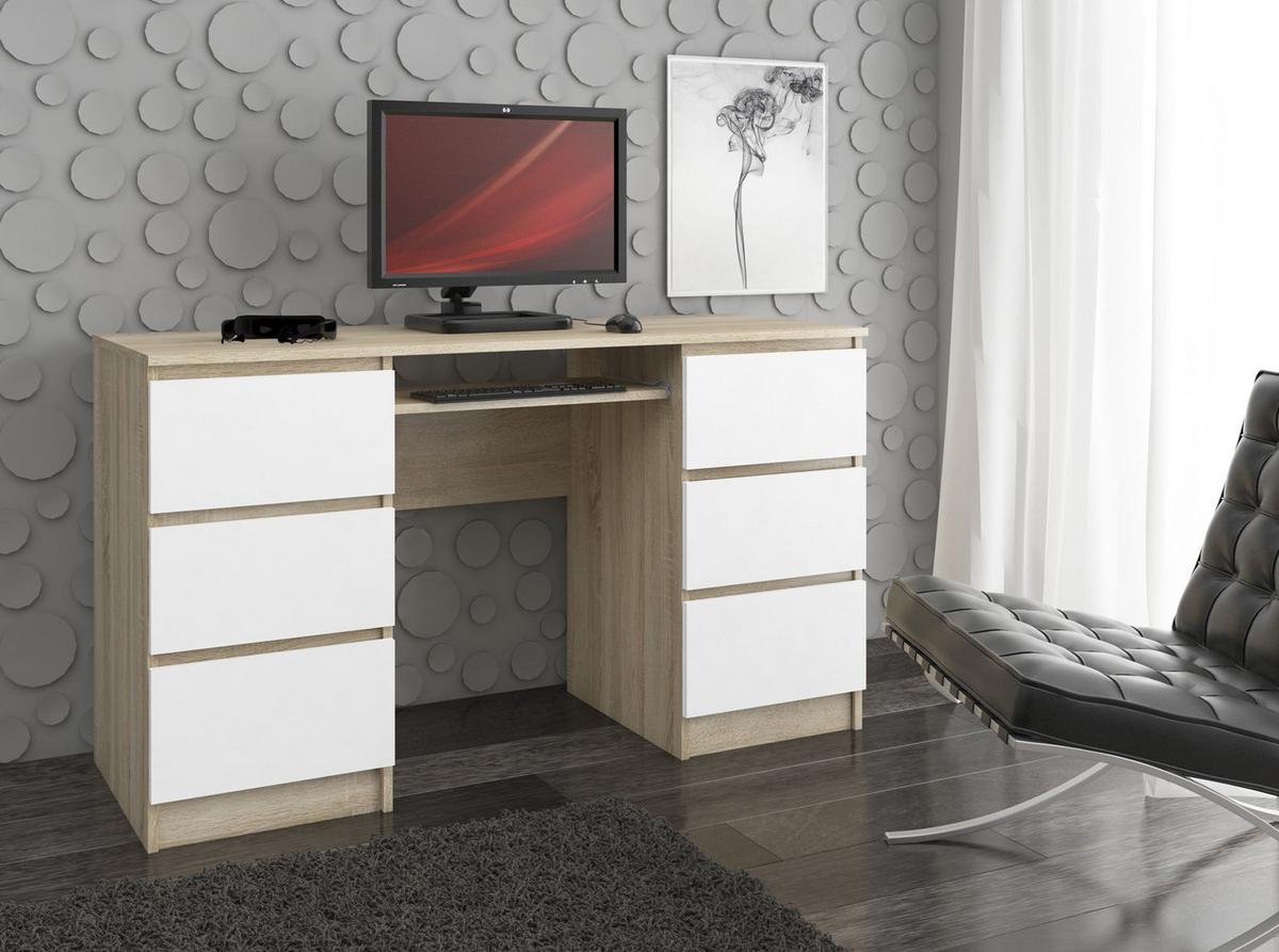 SCHREIBTISCH Eiche Sonoma, Weiß 77/135/50 - Braun/Weiß, Holzwerkstoff (155/85/77cm) - RAUMHIRSCH FURNITURE