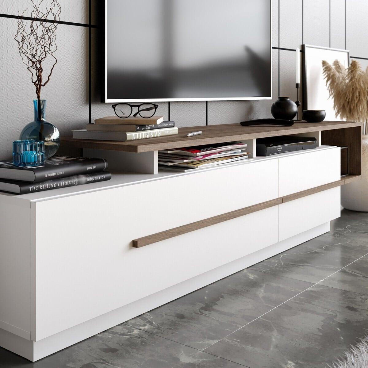TV-MÖBEL mit 2 Klapptüren 38,9/180/46,4 cm - Weiß, Holzwerkstoff (38.9/46.4/171cm) - Calicosy