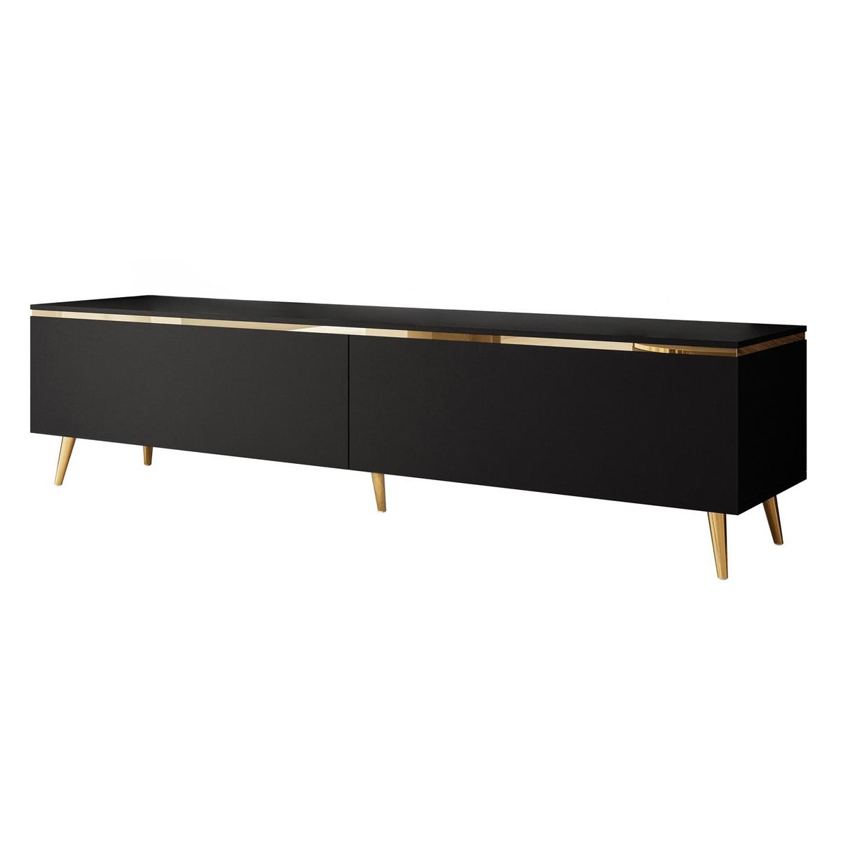 TV-LOWBOARD AURORA Schwarz Matt mit gerade Goldchrom Fuße - Goldfarben/Schwarz, Holzwerkstoff/Metall (180/45/40cm) - Lookway
