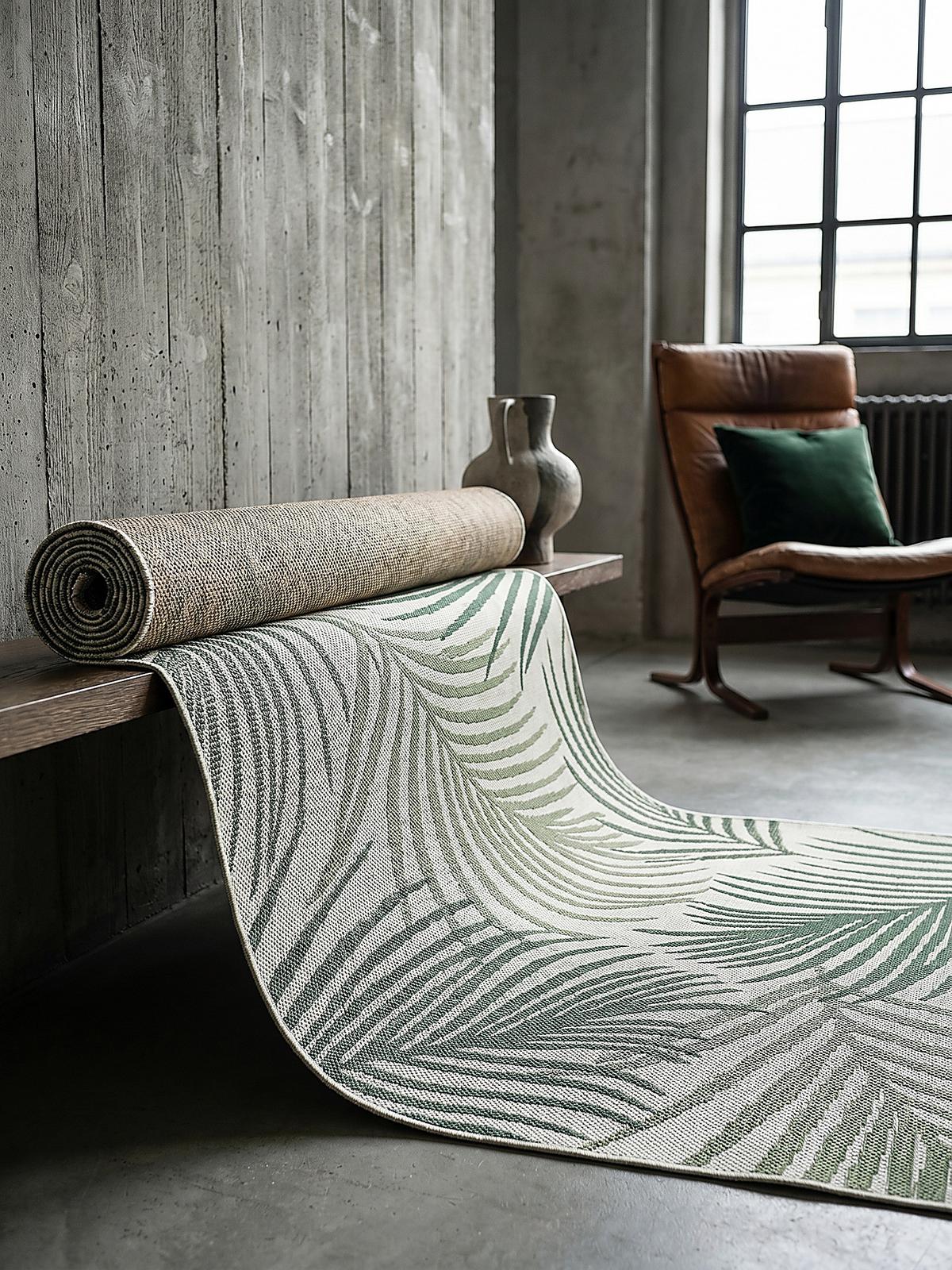 TEPPICHLÄUFER Palmblätter BORNO Polypropylen Grün 80 x 200 cm - Grün, Textil (80/200cm) - KADIMA DESIGN