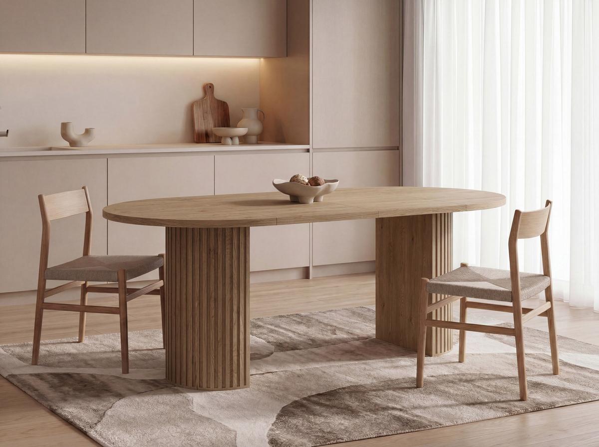 ESSTISCH Norin rund ausziehbar verlängerbar, Eiche Braun Rustikal 100-188/100/75 cm - Schwarz/Akaziefarben, Holzwerkstoff (100/188/75cm) - WFL GROUP