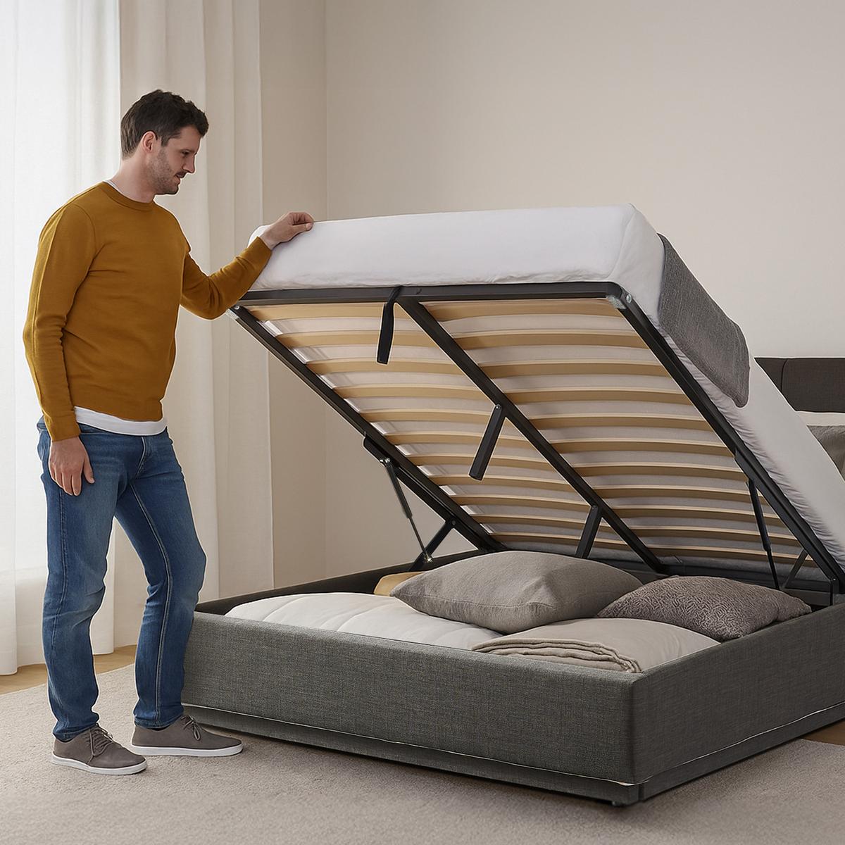 LED POLSTERBETT Tröstiar mit Matratze - Schwarz, Holzwerkstoff/Kunststoff (140/200cm) - [en.casa]