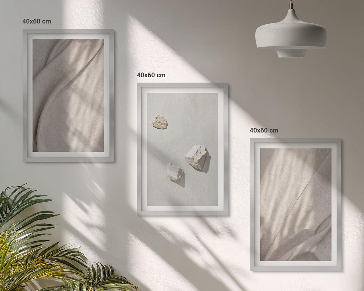 BILDER SET 3er Set - 40x60 cm Silberner Rahmen - Nahaufnahmen der Struktur im Boho-Stil - Silberfarben, Kunststoff (40/60cm) - TULUP